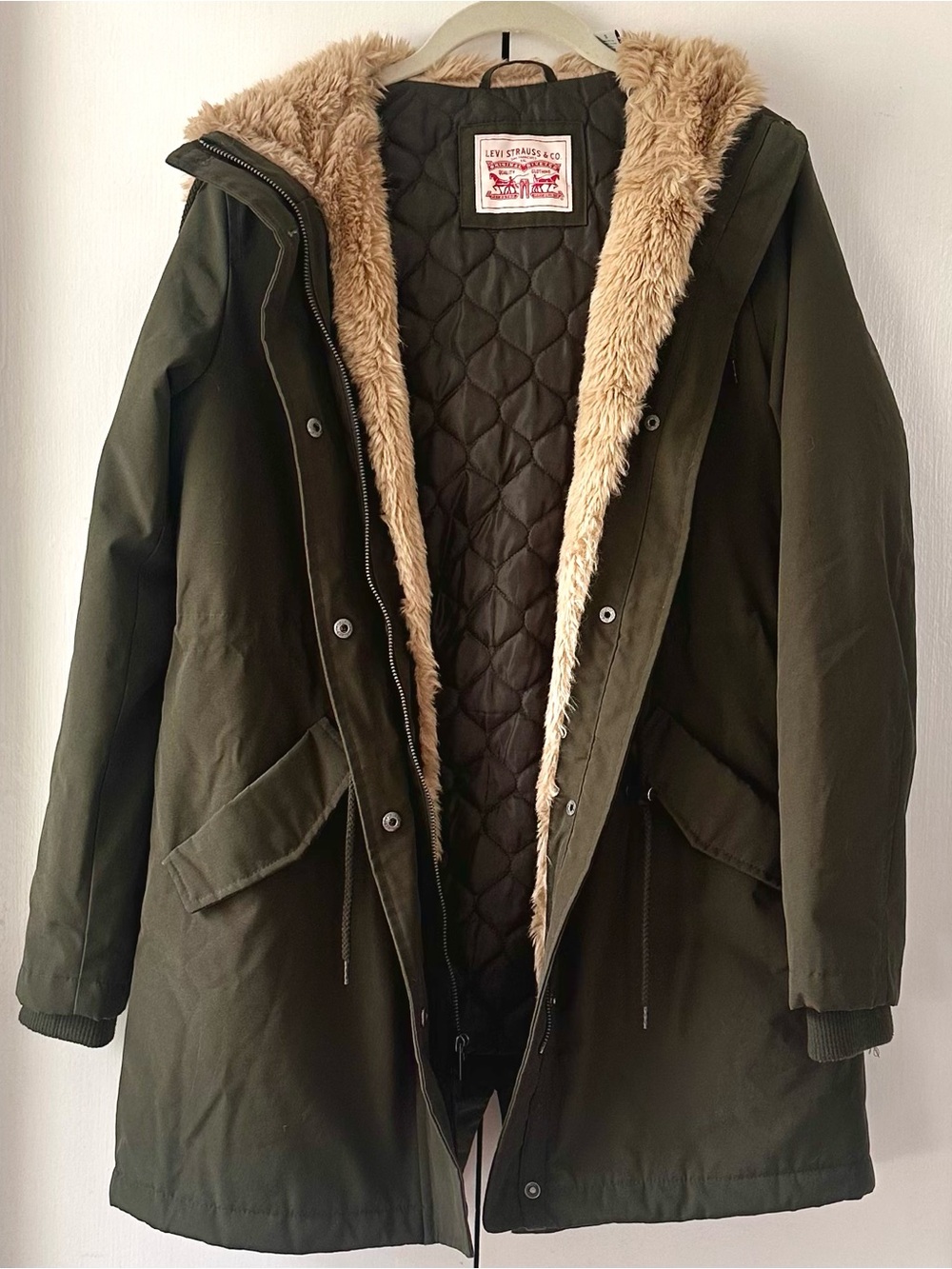Levi's Dark Olive Parka with Faux Fur Trim